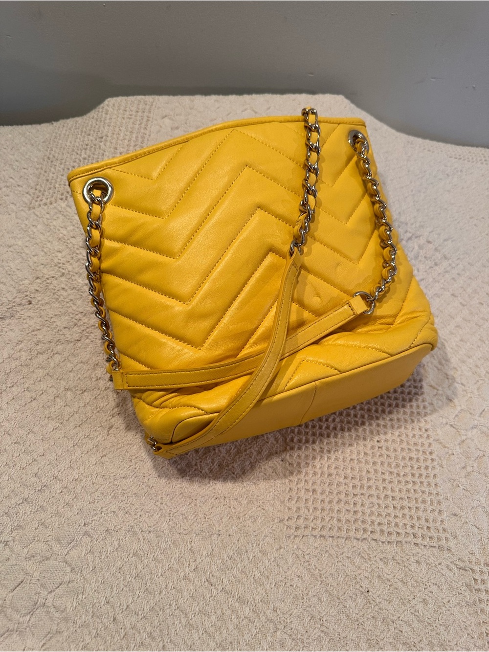 Talbots Yellow Quilted Chevron Shoulder Bag
